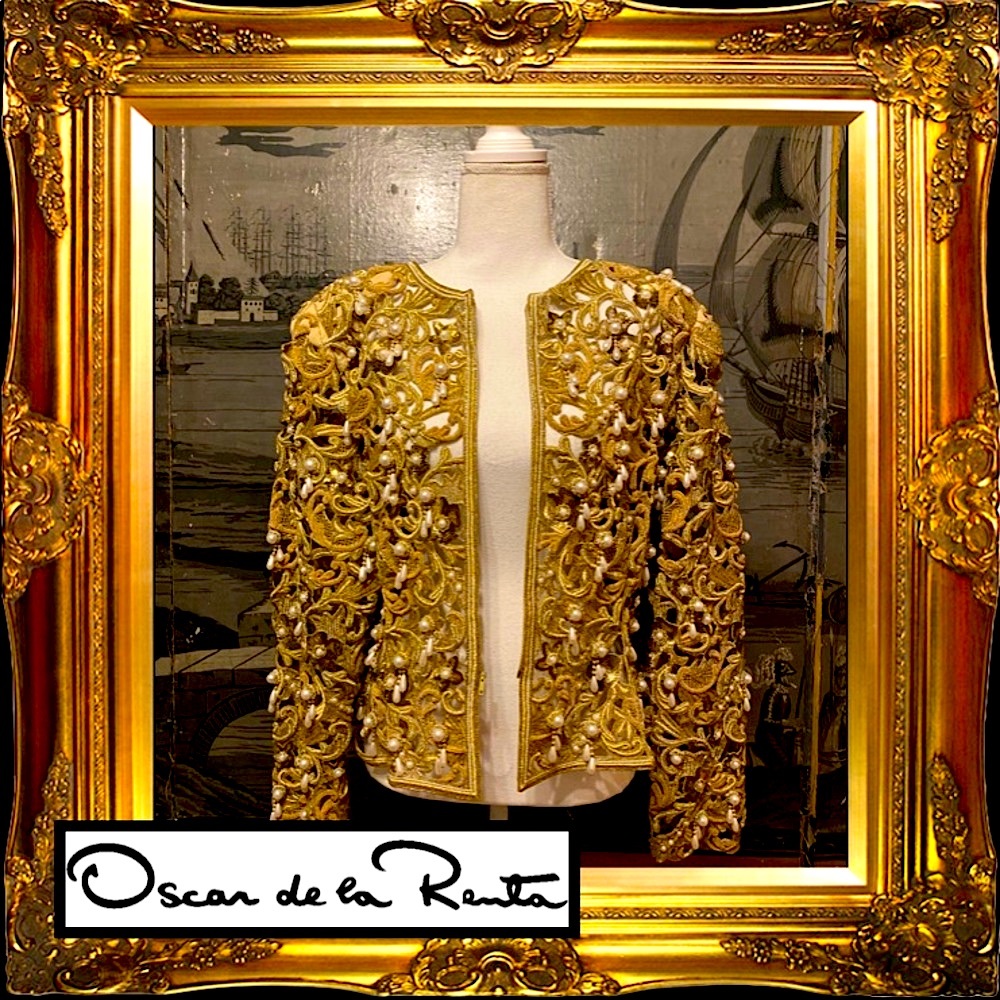 Oscar De La Renta heavily beaded embroidered gold evening jacket